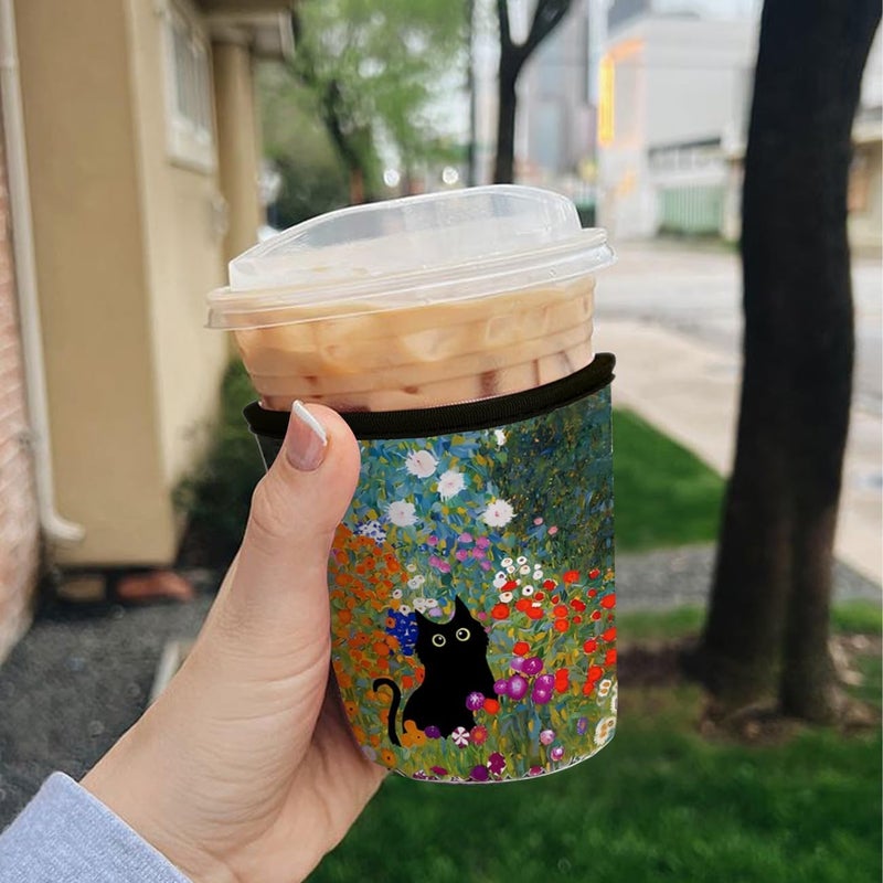 Haevola Reusable Insulated Neoprene Iced Coffee Cup Sleeve, Durable Drink Sleeve for Cold Beverages, Beverage Holder for Iced Coffee (Meow Blooms) - Image 3